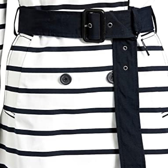 * SOLD *Khujo White with Navy Stripes Trench Coat - Picture 3 of 14